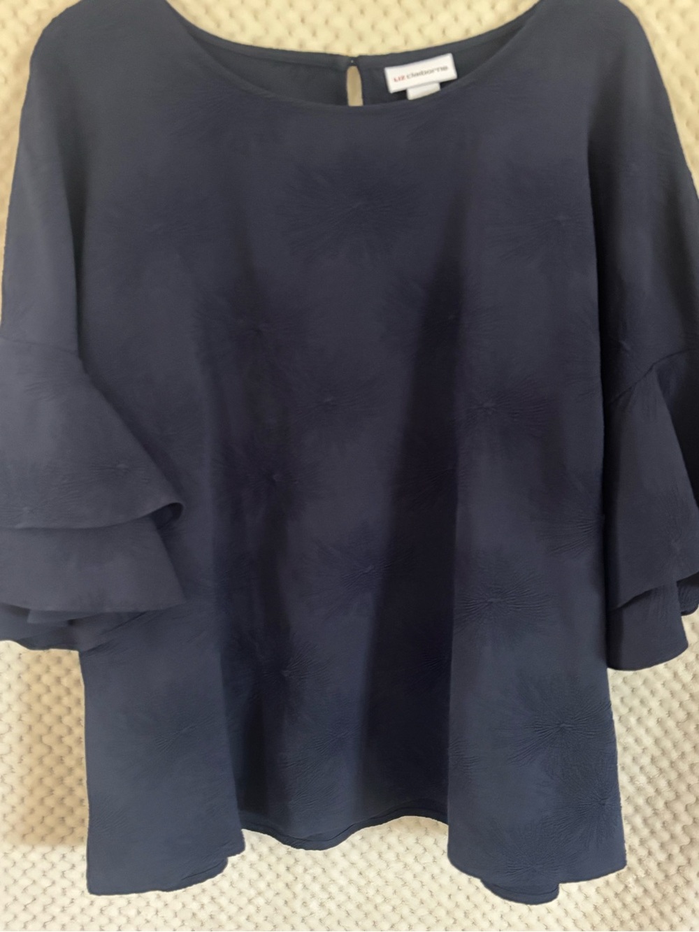 Liz Claiborne Navy Ruffle Sleeve Blouse